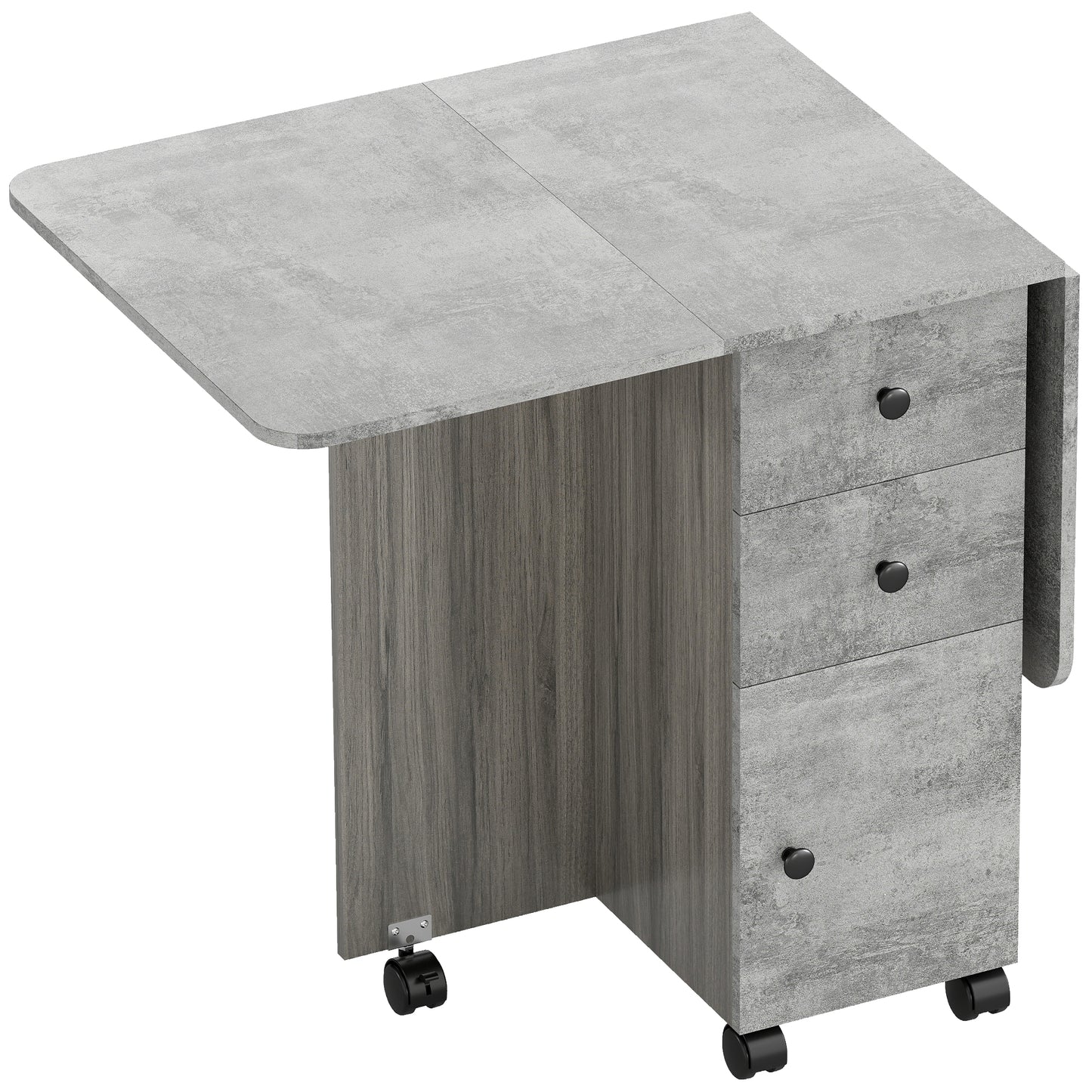 Dorette Wooden Mixed Grey Drop Leaf Dining Table With Multi Storage Design