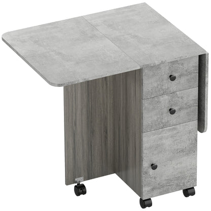 Dorette Wooden Mixed Grey Drop Leaf Dining Table With Multi Storage Design