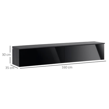Elkaro High Gloss Grey And Black Floating TV Cabinet With Cupboards For Screens Up To 70 Inches
