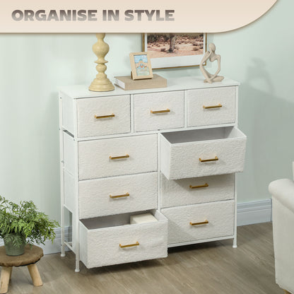Tafi Metal And Fabric Cream White 9 Drawer Boucle Storage Chest With Steel Frame