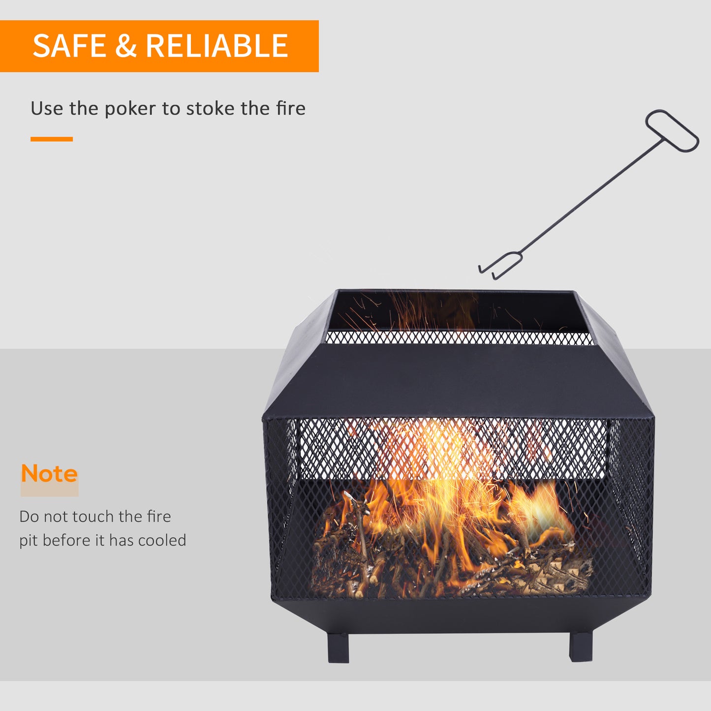 Dita Steel Black Square Outdoor Mesh Fire Pit With Lid Log Grate