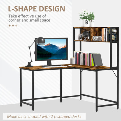 Monoba 140cm Mani Metal And Wooden Brown Industrial L Shaped Desk With Bookshelf
