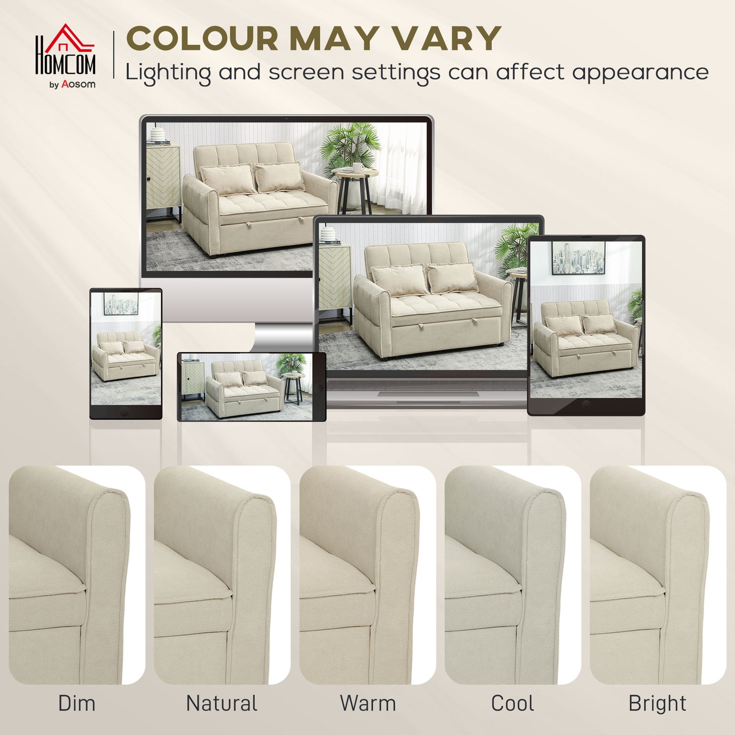 Noel Cream 3 In One 2 Seater Sofa Bed With Adjustable Back And Cushions