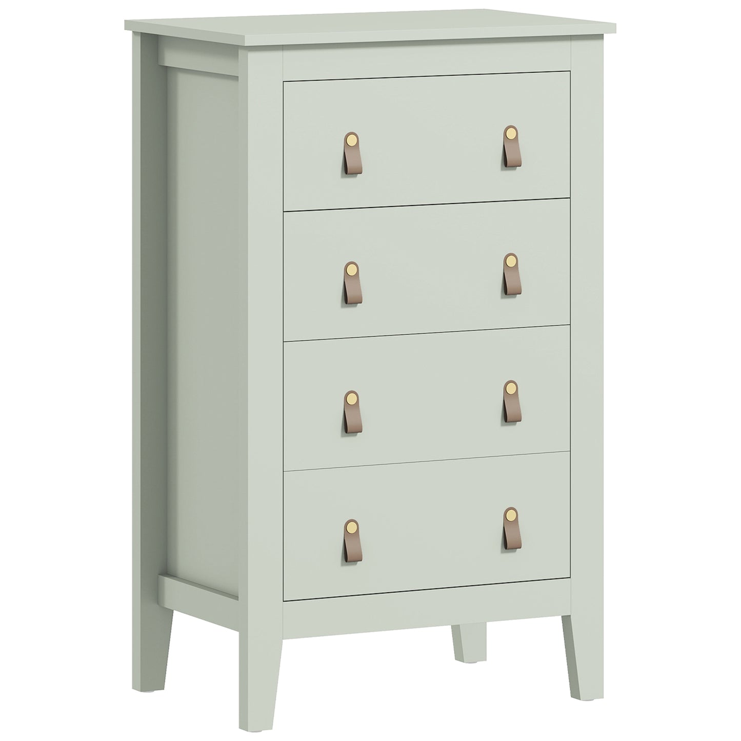 Viri Metal And Wood Green 4 Drawer Modern Storage Chest With Faux Leather Handles 60 x 40 x 98 cm