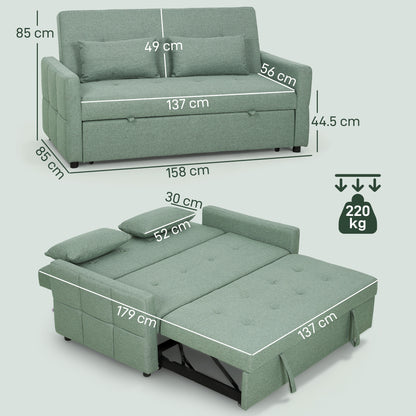 Nenase Mint Green Upholstered 3 Way Convertible 2 Seater Sofa Bed