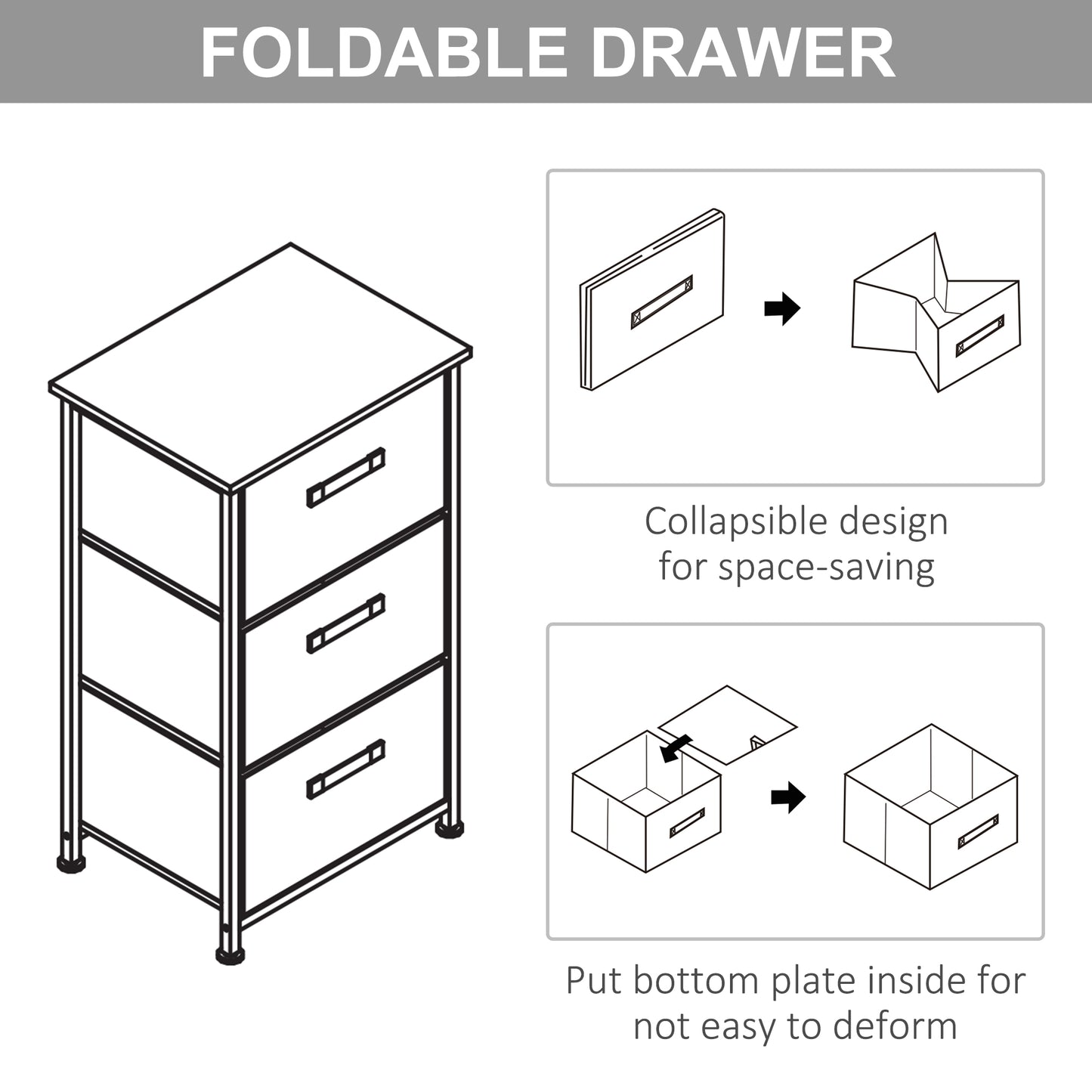 Sula White Metal and Natural Oak 3 Tier Linen Drawer Storage Unit
