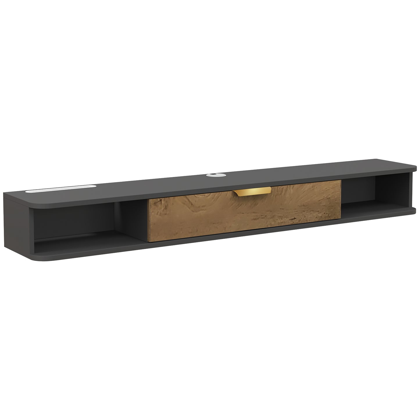 Nova 140cm Wooden Charcoal Grey and Natural Floating TV Stand With Storage
