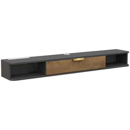 Nova 140cm Wooden Charcoal Grey and Natural Floating TV Stand With Storage