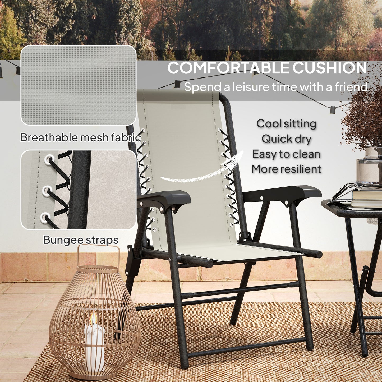 Diroke Metal Cream White 3 Piece Garden Table And Chair Bistro Set