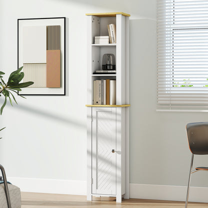 Nifael Favi Slim Bathroom Storage Cabinet With OFauxn Compartment And Adjustable Shelves White 34 x 23 x 165 cm