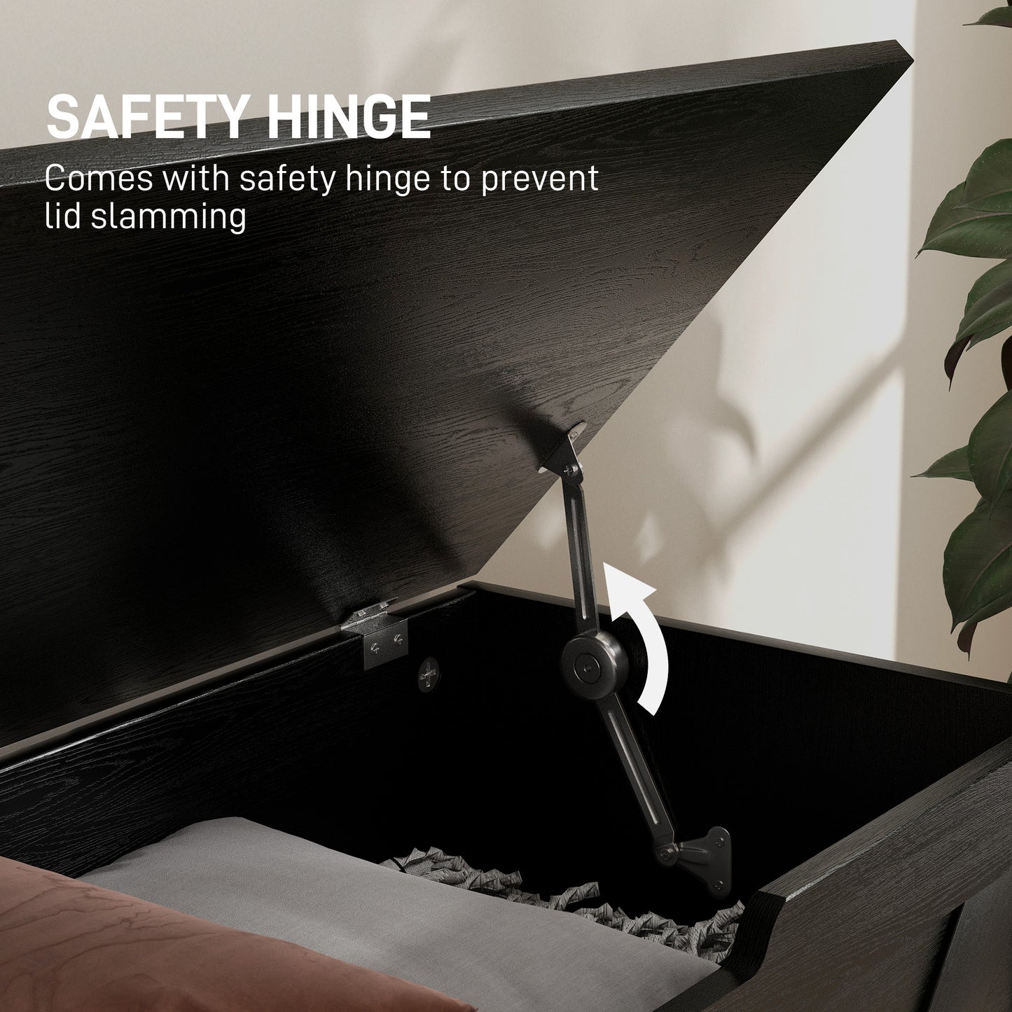 Kamari Black Wood Farmhouse Storage Chest Safety Hinges 100 Litre