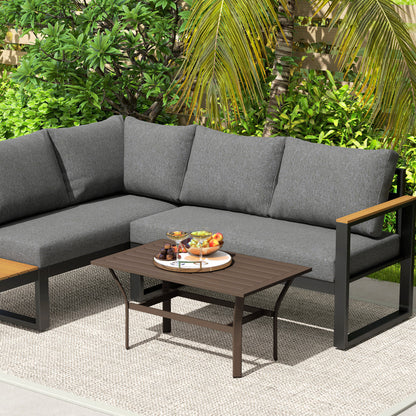 Dosu Yoba Metal And Wooden Brown Outdoor Rectangular Coffee Table With Slatted Top