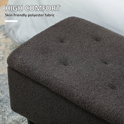 Nevano Boucle Dark Grey Storage Ottoman Teddy Fleece Diamond Tufted Lid