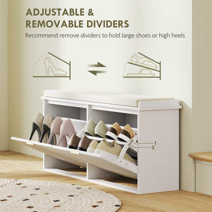 Fasu Liha Wooden White 10 Pair Shoe Bench With Cushioned Top