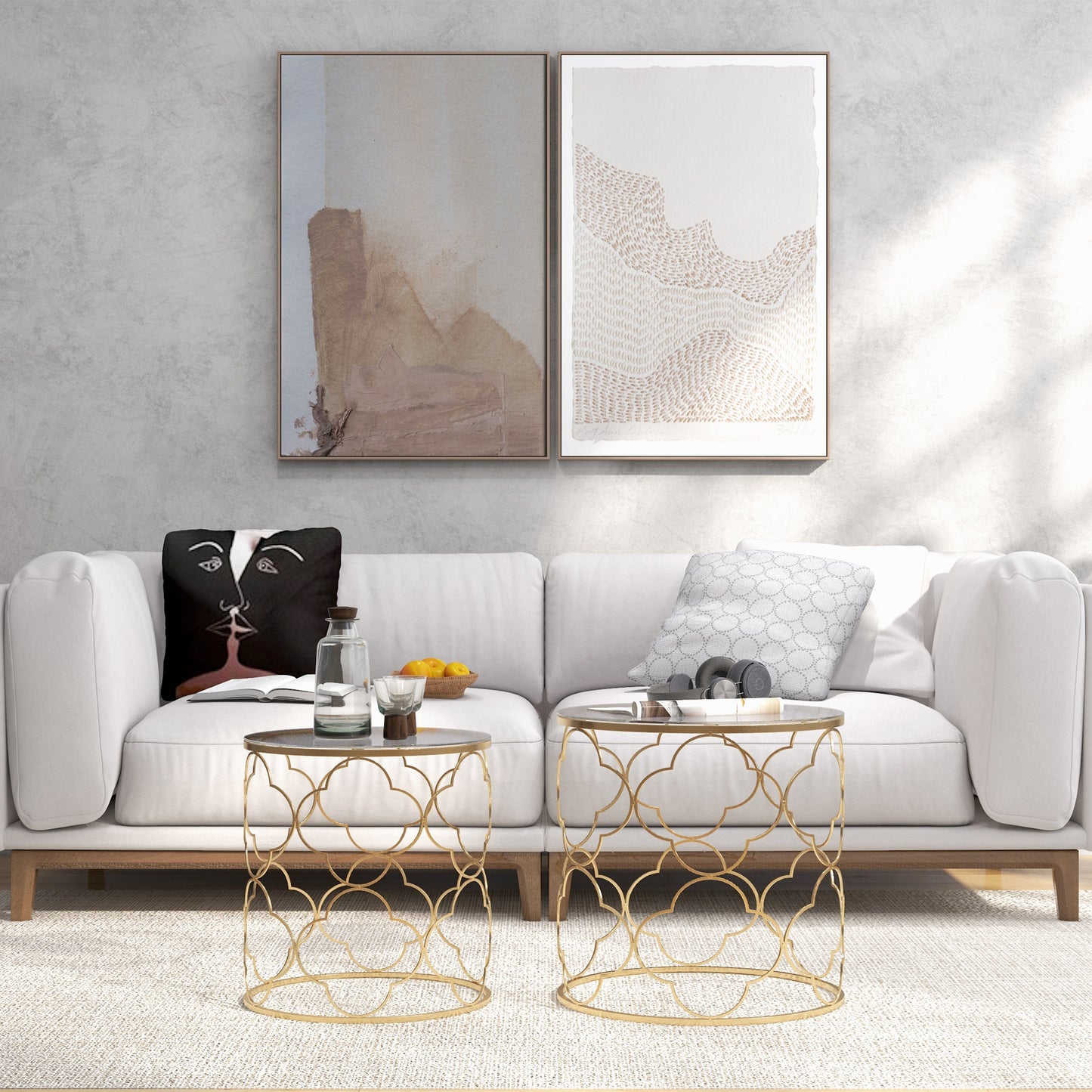 Takkita Metal And Glass Gold Tone Set Of 2 Nesting Side Tables With Tempered Glass Tops