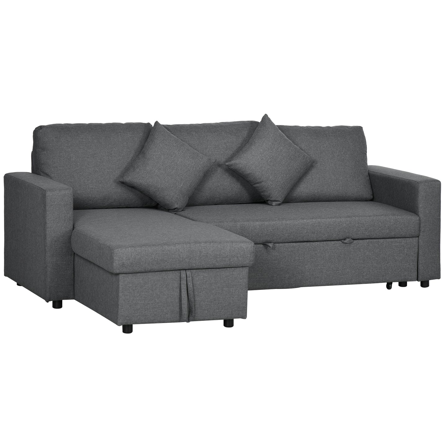 Kesosu Dark Grey Upholstered 3 Seater Sofa Bed With Built In Storage