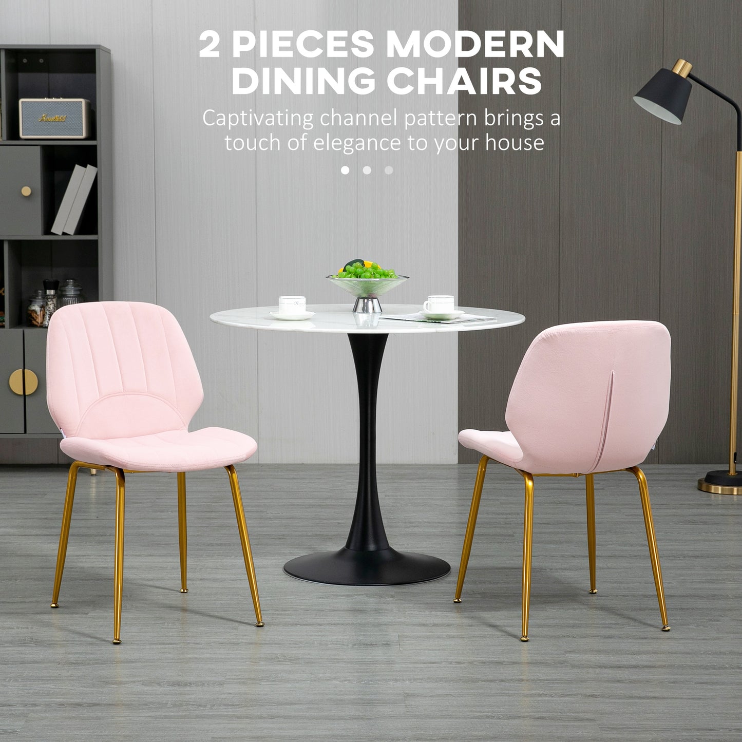 Hana Velvet Pink Dining Chairs Set Of 2 With Padded Seat And Steel Legs