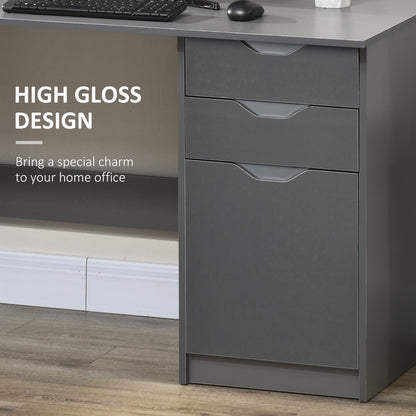 Sareco 120cm High Gloss Grey Home Office Desk With Drawers And Storage Cabinet