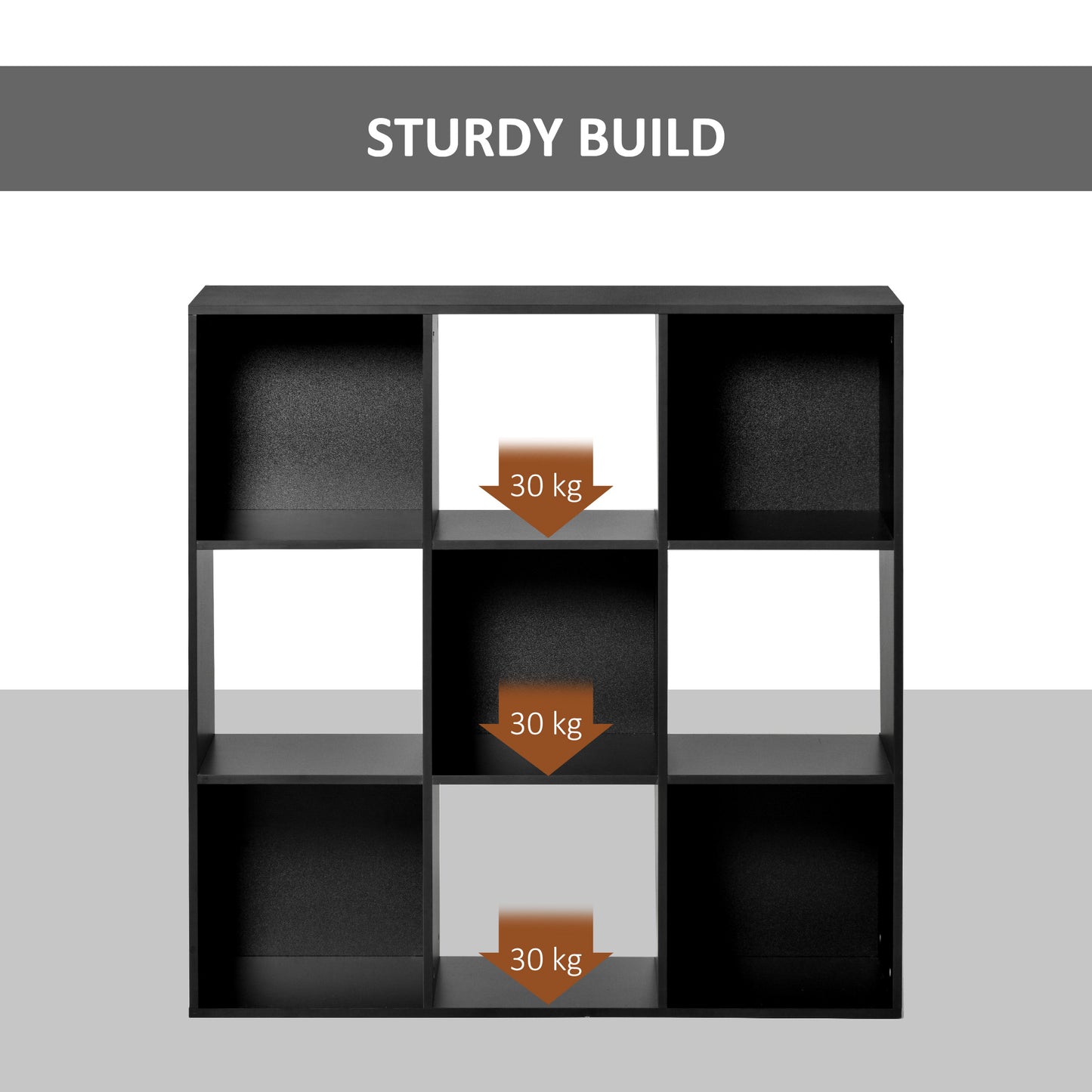 Remamo Wood Black 3 Tier 9 Cube Storage Bookcase