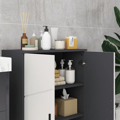 Lususa Sasu Compact Grey Bathroom Storage Cabinet With 2 Doors Adjustable Shelves And Soft Close Design