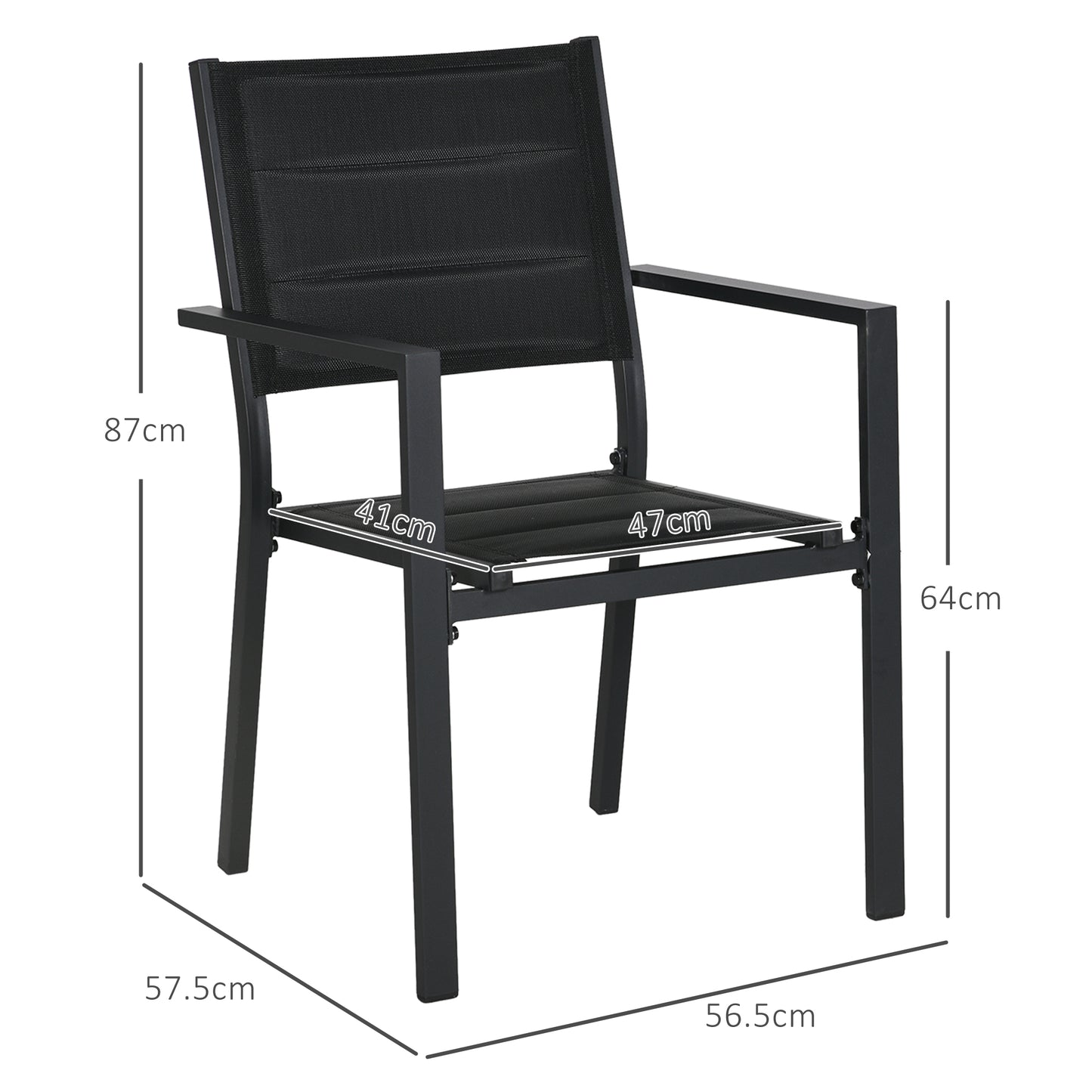 Elhatti Set Of 2 Aluminium Black Stackable Outdoor Garden Chairs