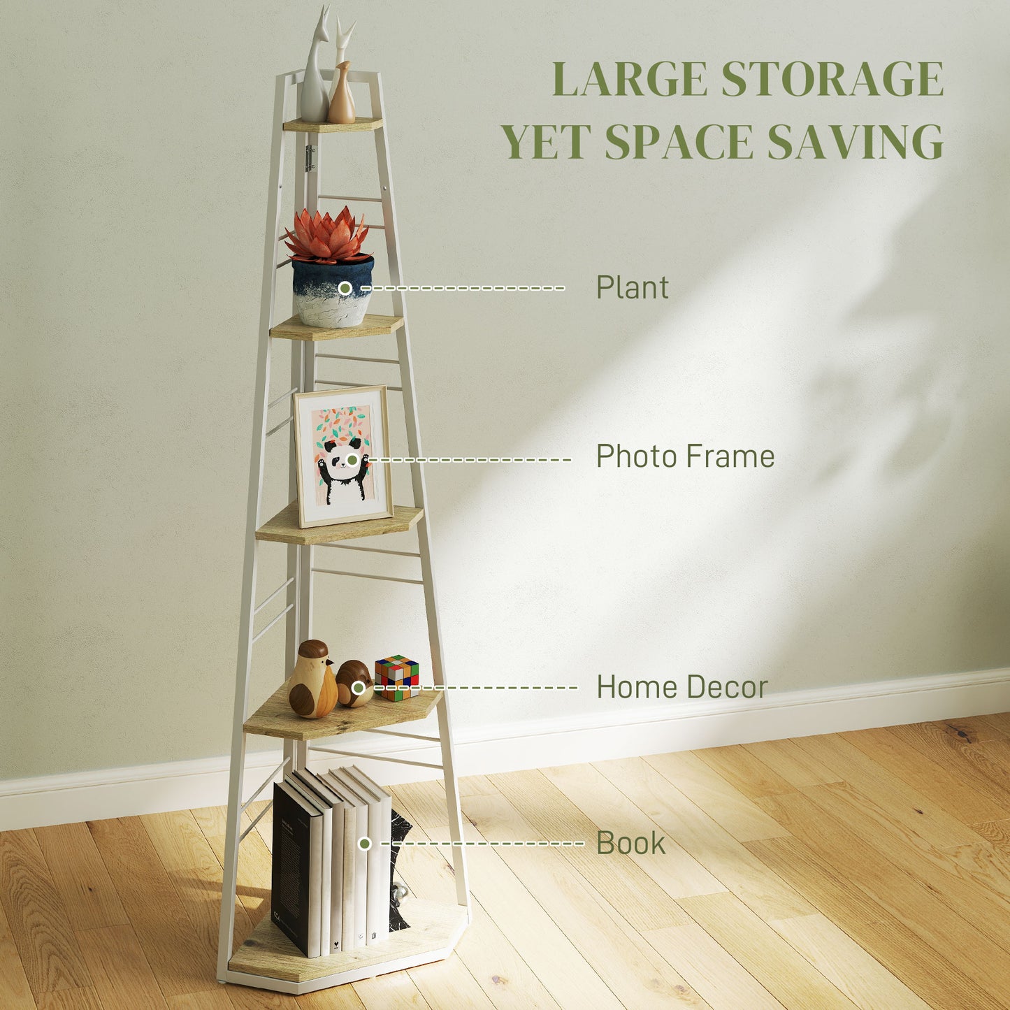 Hado Wood White And Wood Effect 5 Tier Corner Shelving Unit