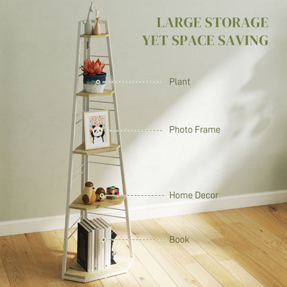 Hado Wood White And Wood Effect 5 Tier Corner Shelving Unit