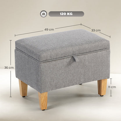 Tonale Linen Light Grey Compact Storage Footstool With Natural Wooden Legs