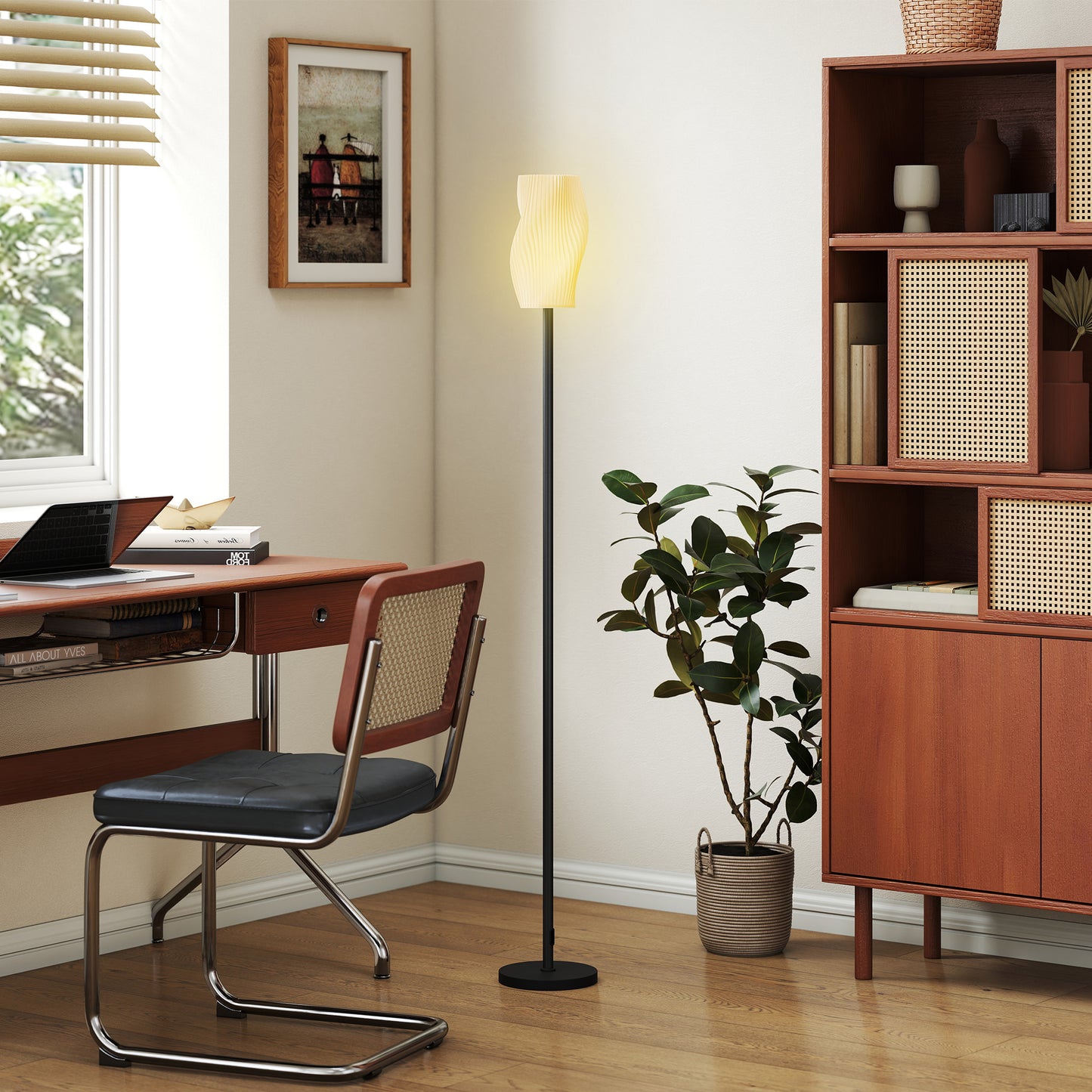 Vato Plastic White 3D Printed Modern Floor Lamp With Curved Shade And Adjustable Colour Light