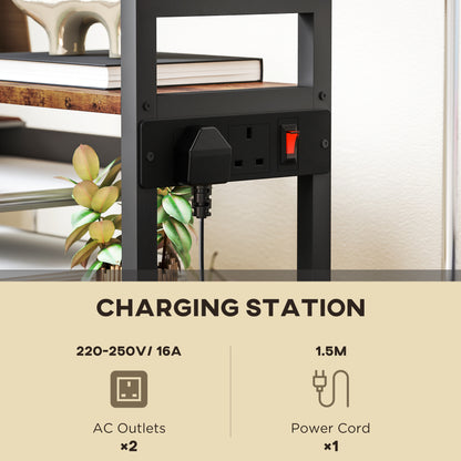 Suto Nivi Metal And Wood Rustic Brown 4 Tier Printer Stand With Power Outlets And Wheels