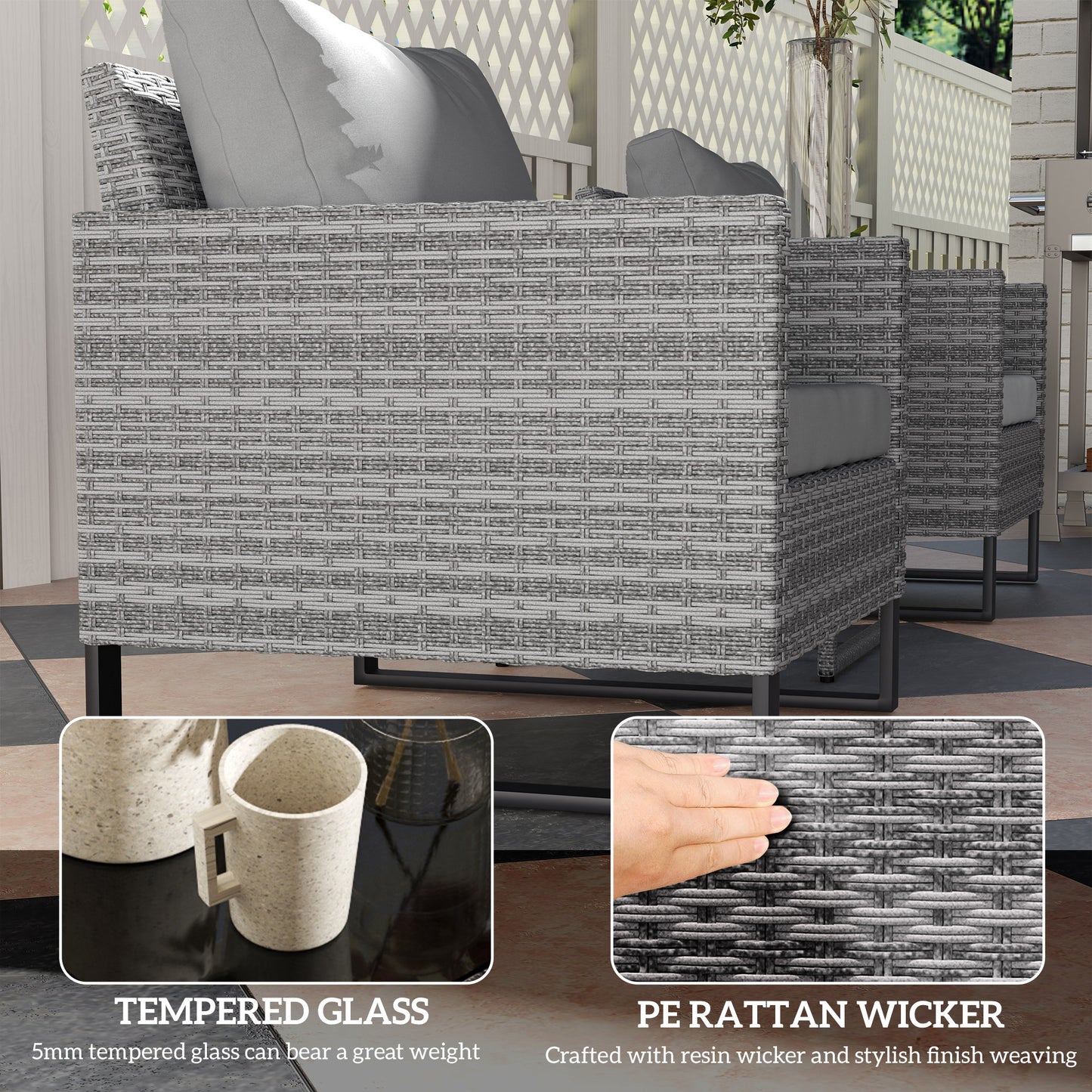 Dobaso Rattan Grey 3 Piece Bistro Set with Glass Coffee Table