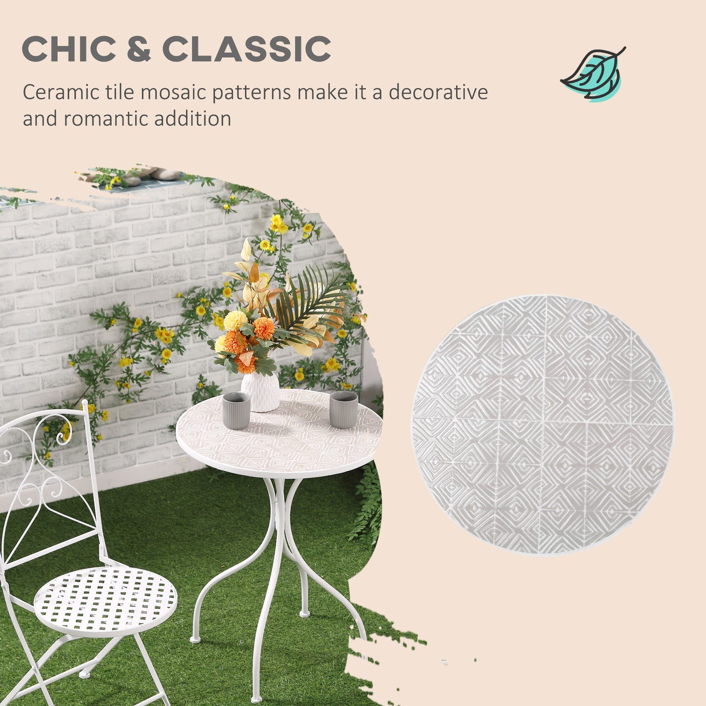 Sufi 3 Piece Metal Frame Bistro Table And Chair Set In White