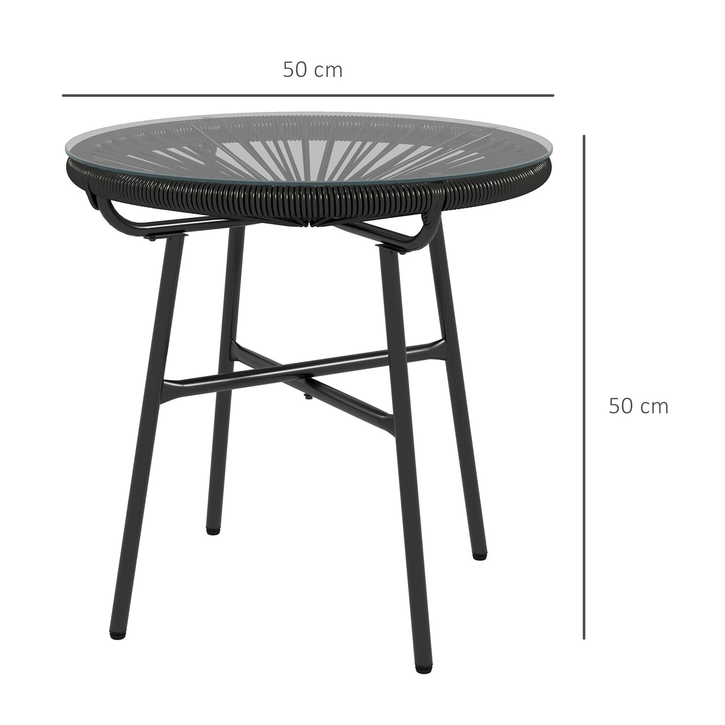 Antigua Black Rattan Round Outdoor Garden Bistro Table With Tempered Glass Top