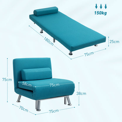 Rekele Linen Dark Blue Single Sleeper Chair