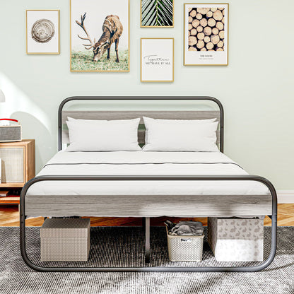 Cozine 4FT6 Grey and Black Metal Industrial Double Platform Bed Frame