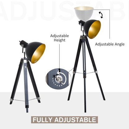 Cono Wood And Metal Black And Gold Adjustable Tripod Spotlight Floor Lamp