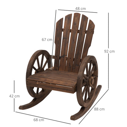 Elna Dark Favi Wood Adirondack Style Outdoor Rocking Armchair With Reclining Back