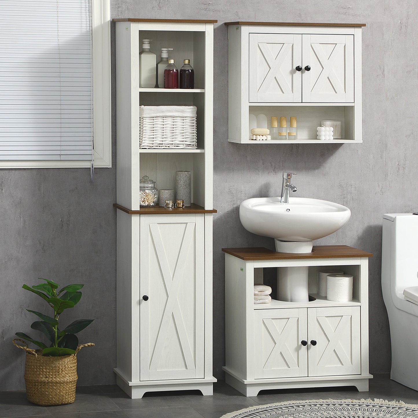 Nesoli Tall Bathroom Storage Cabinet With Door And Adjustable Shelves White 39.5x30x160cm