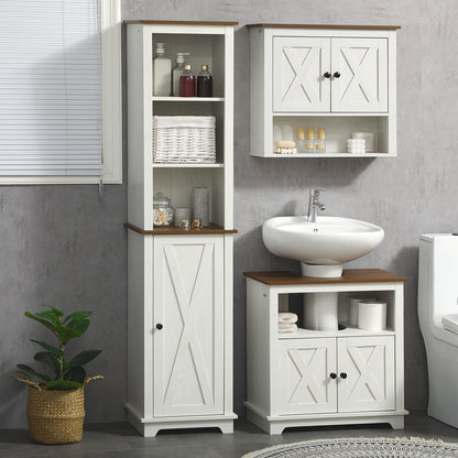 Nesoli Tall Bathroom Storage Cabinet With Door And Adjustable Shelves White 39.5x30x160cm