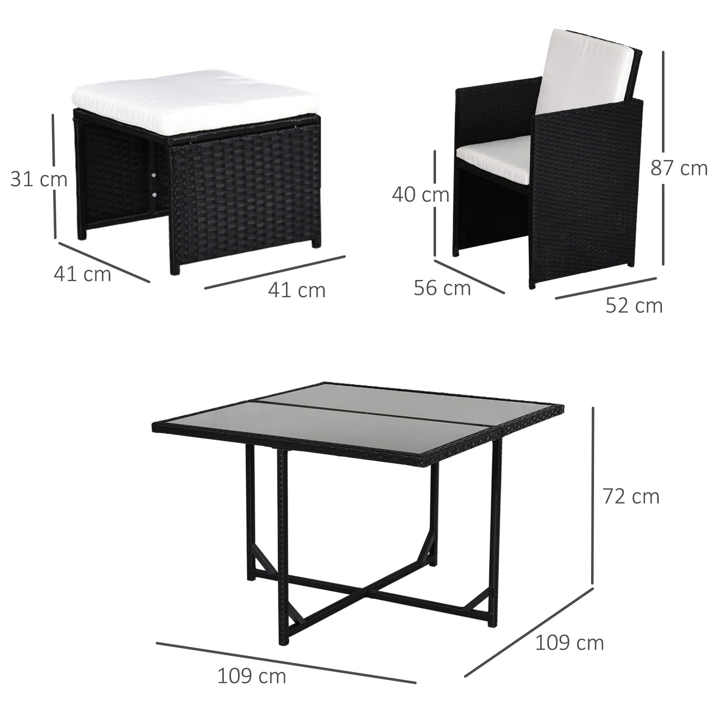 Viro Rattan Black 8 Seater Cube Garden Dining Set With Cushions And Square Glass Table