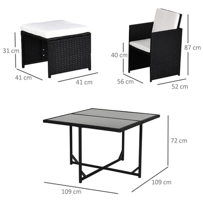 Viro Rattan Black 8 Seater Cube Garden Dining Set With Cushions And Square Glass Table