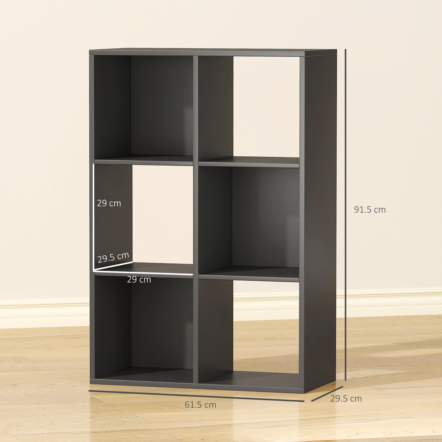 Vasutte Wooden Black 6 Cube Storage Bookcase