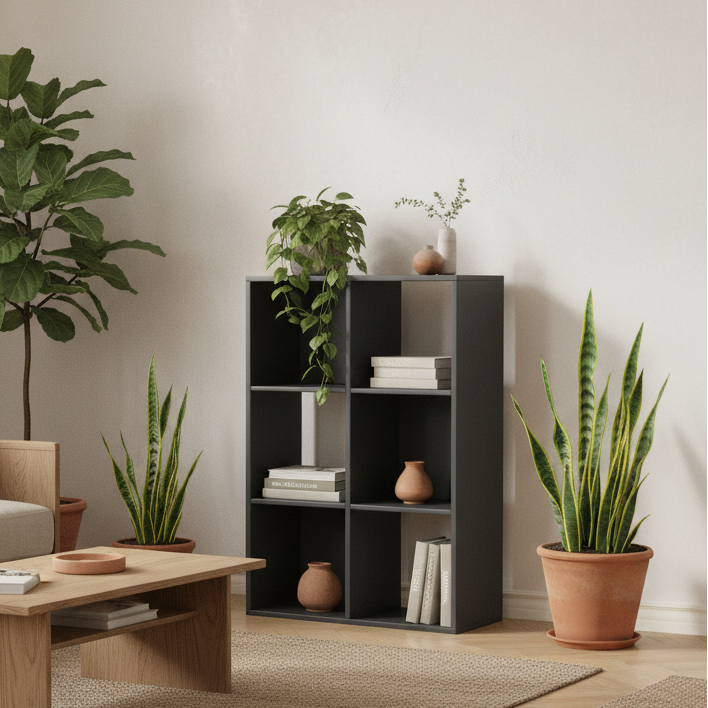 Vasutte Wooden Black 6 Cube Storage Bookcase