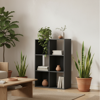 Vasutte Wooden Black 6 Cube Storage Bookcase