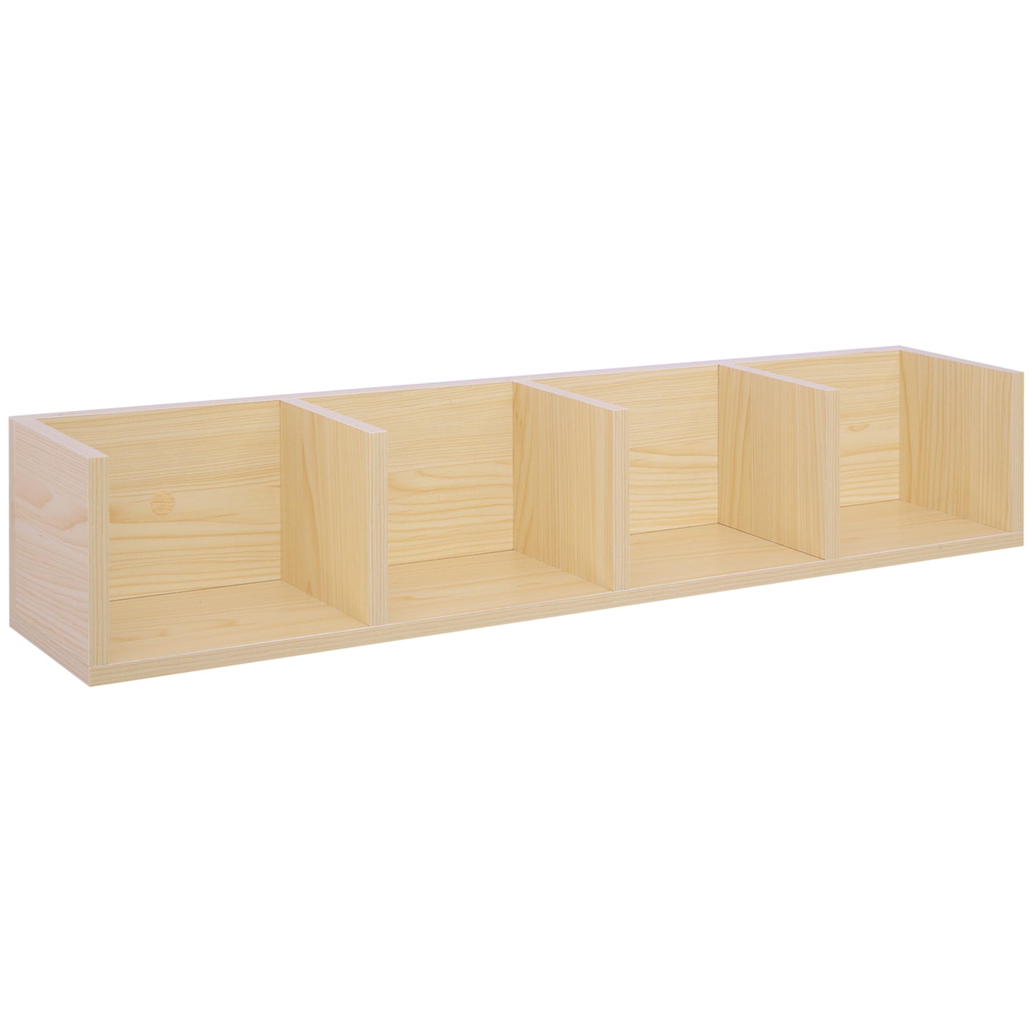Padi Wood Natural Finish Wall Mounted Media Storage Rack With Cube Shelves