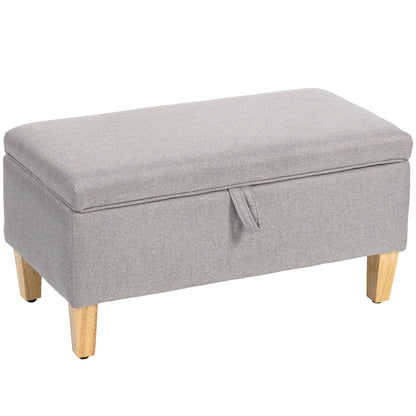 Solo Linen Light Grey Storage Footstool With Storage Natural Wooden Legs