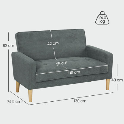 Pafa Dark Grey Velvet  Upholstered 2 Seater Sofa Natural Wooden Legs
