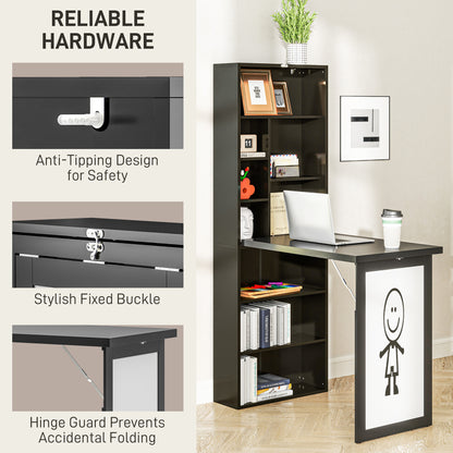 Elrika 98cm Black 3 Section Work Desk With Writing Board And Storage
