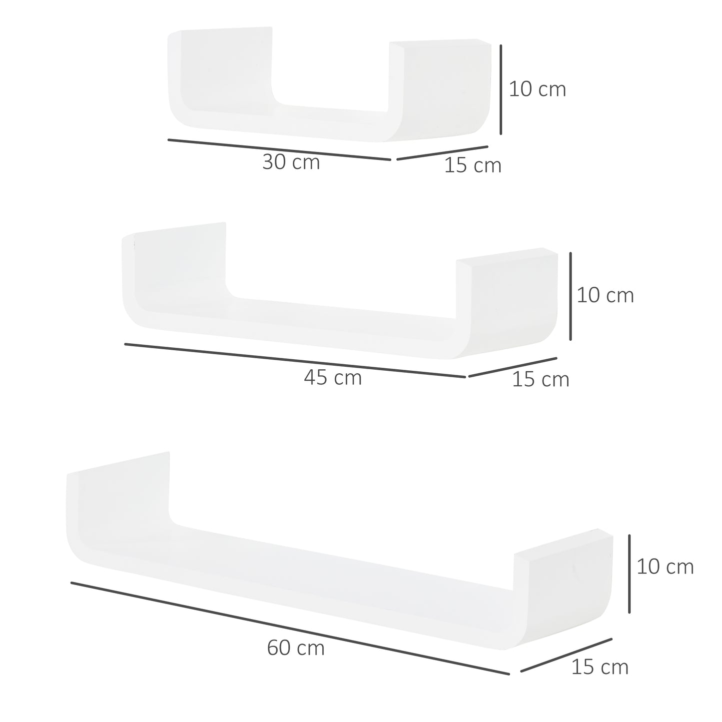 Rasudi Wood White Set Of 3 Floating Wall Shelves With Hidden Mounting