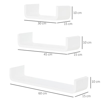 Rasudi Wood White Set Of 3 Floating Wall Shelves With Hidden Mounting